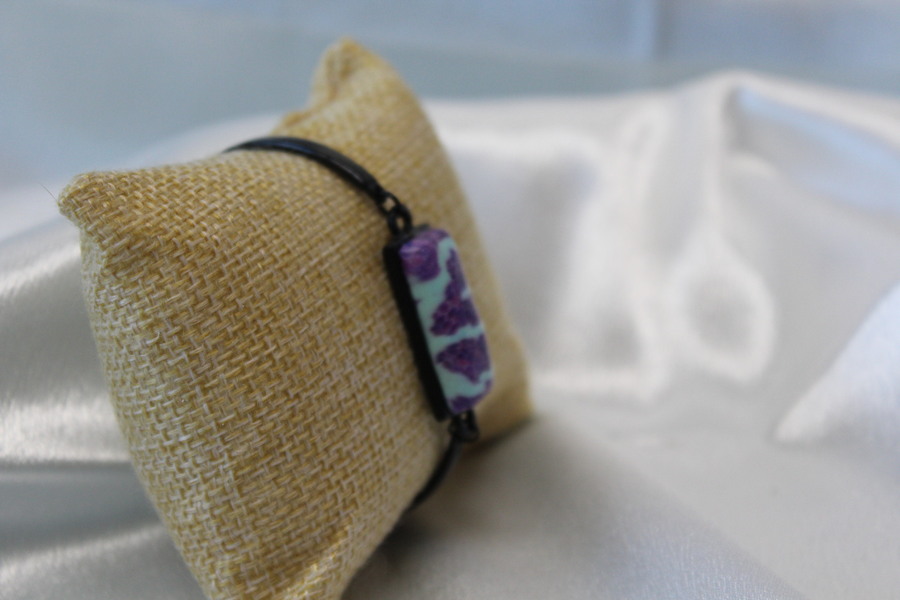 Bracelet-Acier-Noir-Cabochon-Rectangulaire-Polymere-Bleu-Violet-6