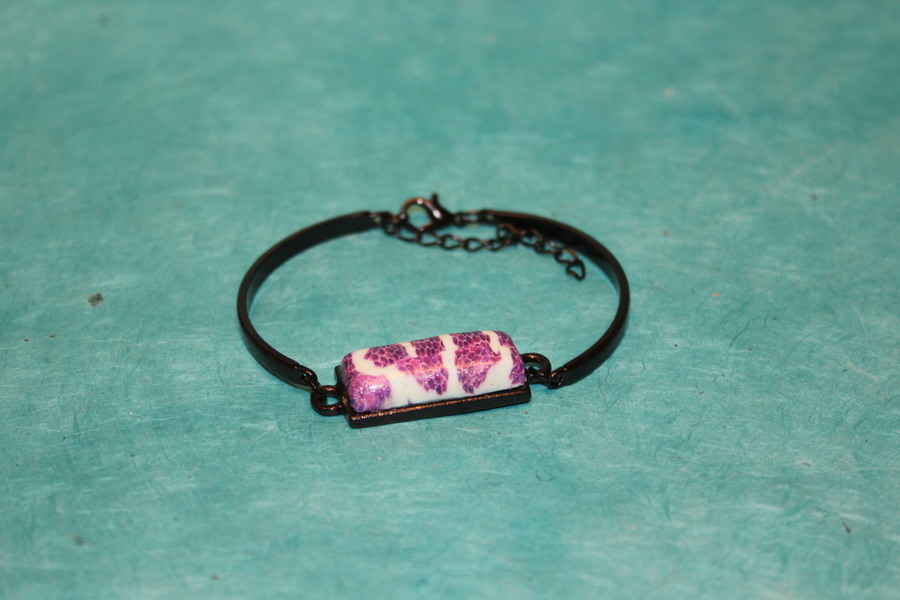Bracelet-Acier-Noir-Cabochon-Rectangulaire-Polymere-Bleu-Violet-8