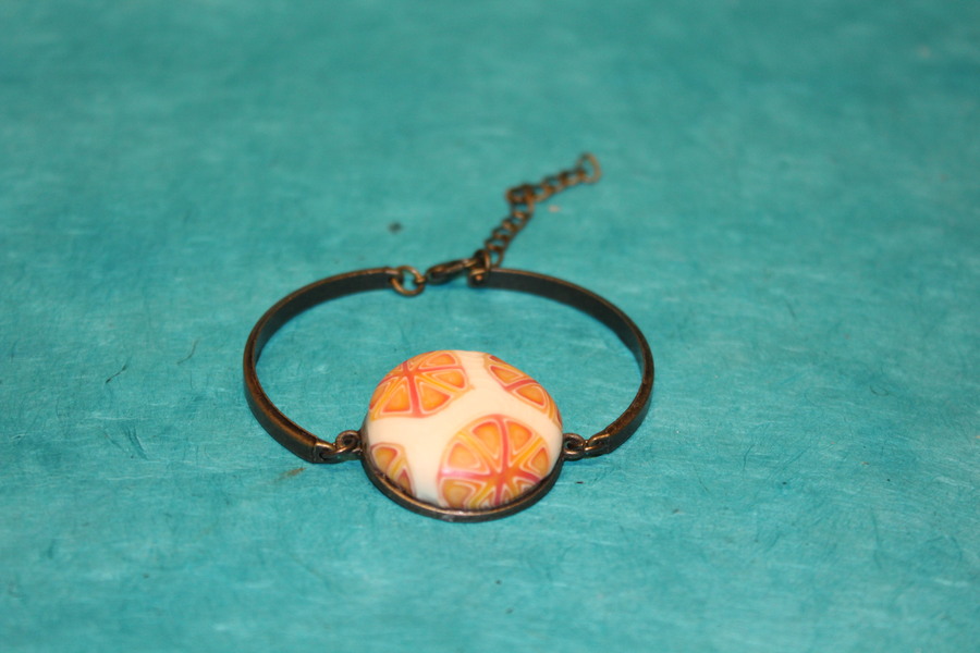 Bracelet-Acier-Bronze-Cabochon-Rond-Polymere-Orange-Vanille-6