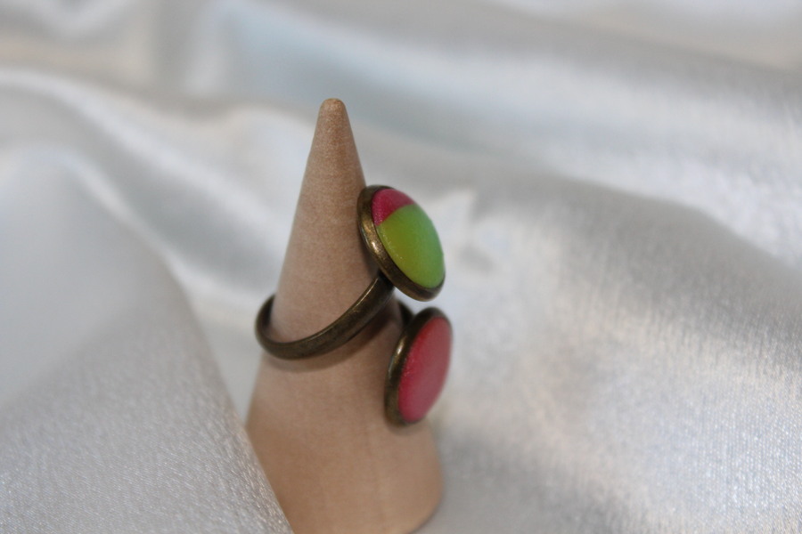 Bague-Reglable-Cuivre-acier-2 Cabochon-Polymere-Couleurs-Vives-1