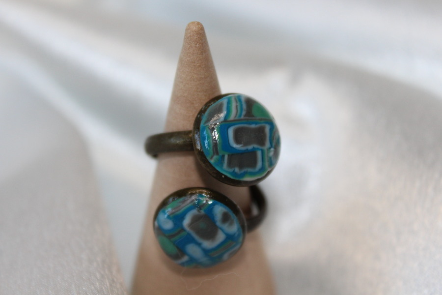 Bague-Cuivre-Acier-Reglable-2 Cabochon-Polymere-Multicolores-1
