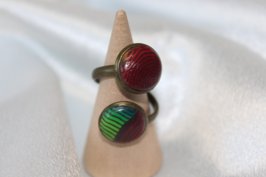 Bague-Acier-Cuivre-Reglable-2 Cabochon-Polymere-Multicolores-1