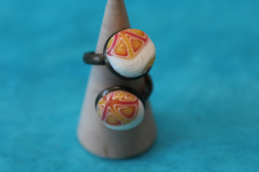 Bague-Acier-Cuivre-Reglable-2 Cabochons-Polymere-Orange-Blanc (4)