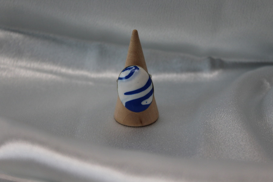Bague-Reglable-Acier-Polymere-Bleu-Blanc