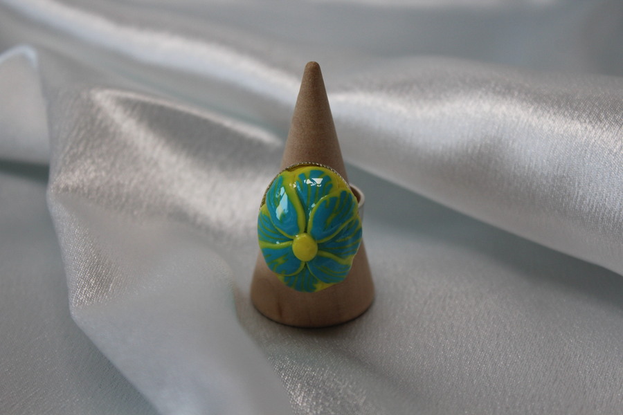 Bague-Reglable-Acier-Polymere-Fleur-Turquoise-Jaune-1
