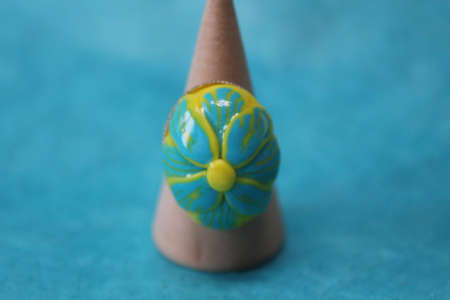 Bague-Reglable-Acier-Polymere-Fleur-Turquoise-Jaune (4)