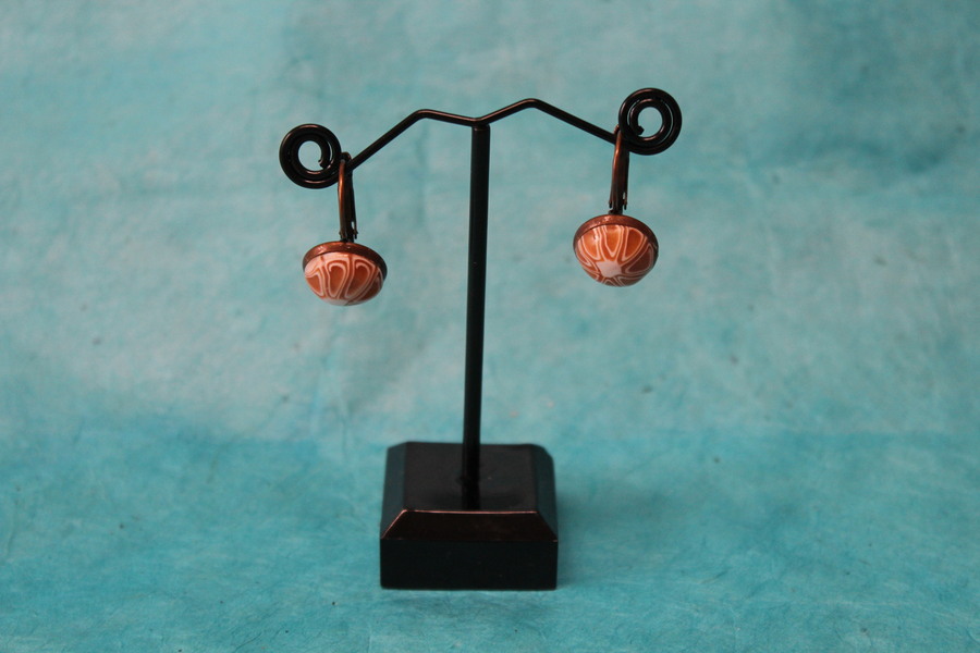 Boucle-Oreille-Dormeuse-acier-Cuivre-Polymere-Fleur-Orange-5