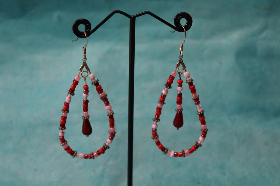 Boucle-Oreille-Pendante-Perles-Rose-Rouge-5