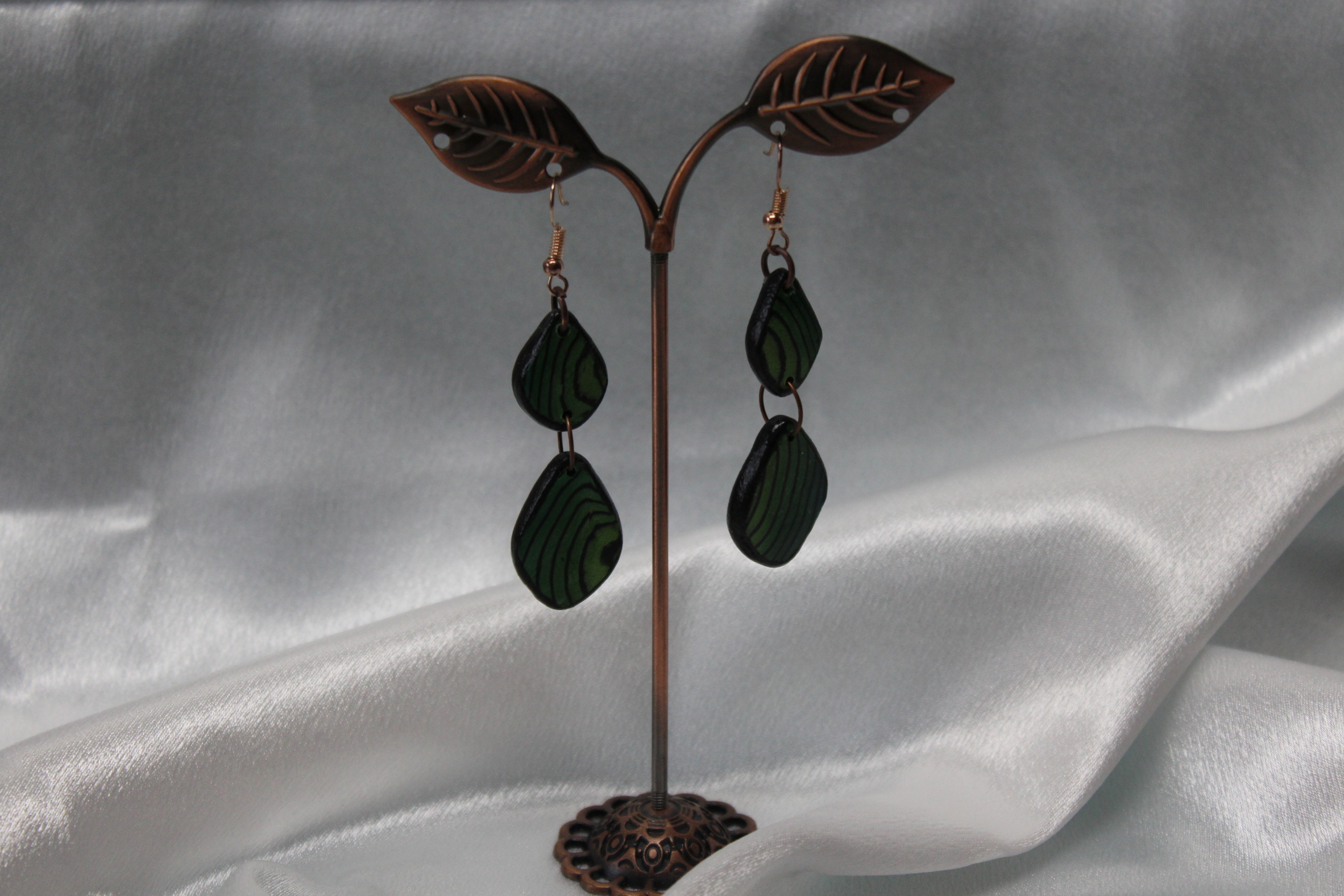Boucle-Oreille-Pendente-Polymere-Marbrure-Verte-Noir