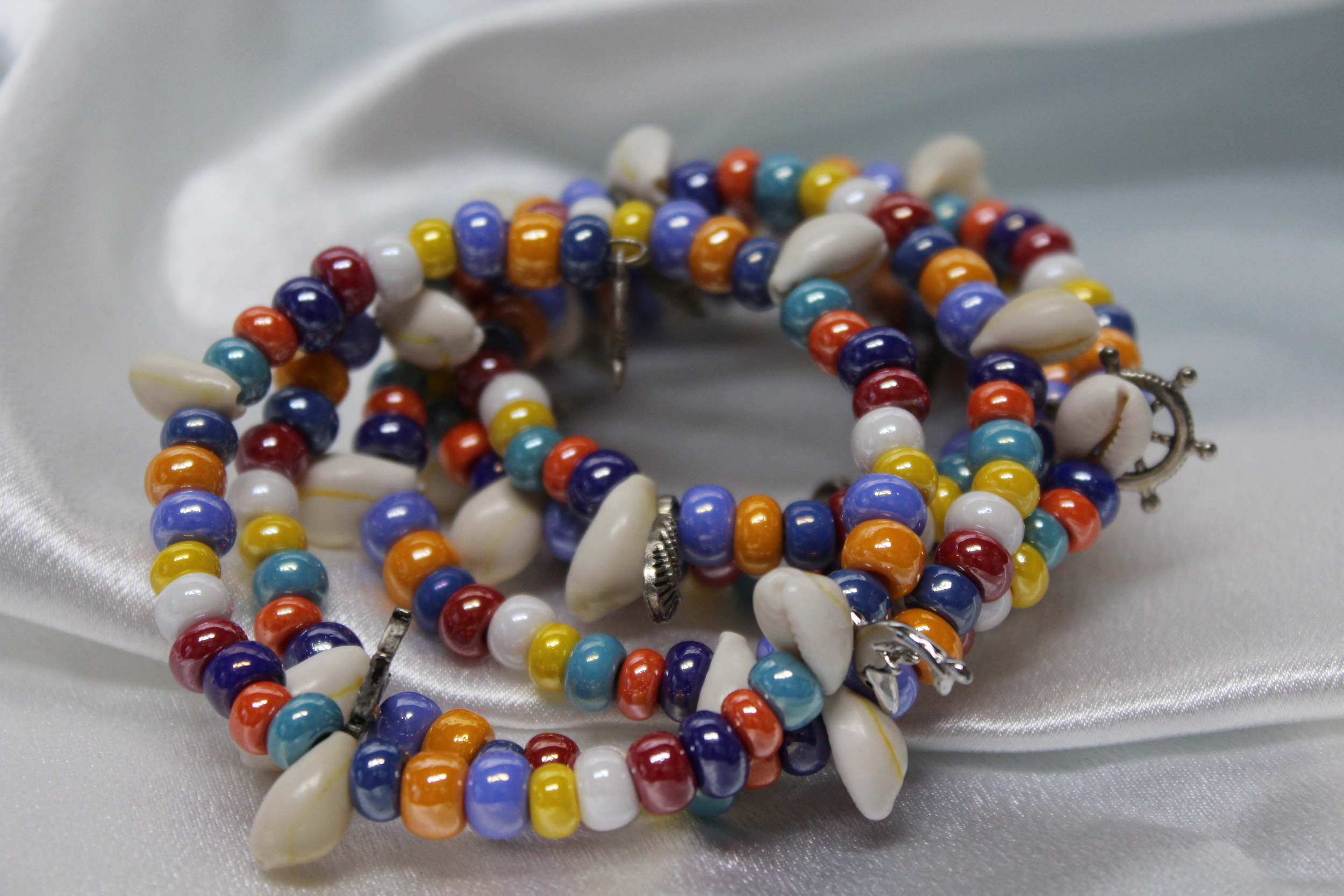 Bracelet-Multi-Rangs-Perles-Rocailles-Multicolores-Coquillage-Veritable (7)