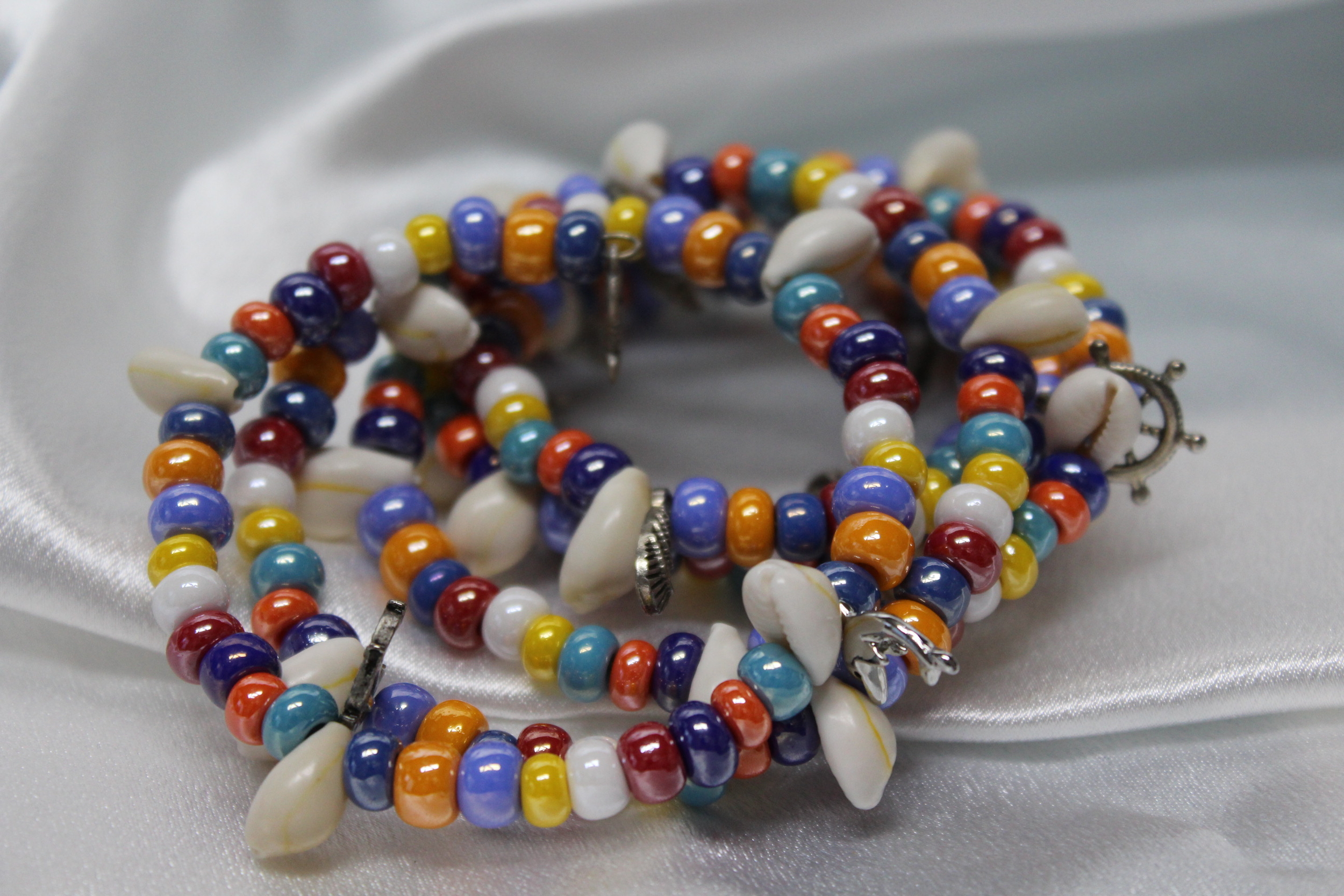 Bracelet-Multi-Rangs-Perles-Rocailles-Multicolores-Coquillage-Veritable (6)