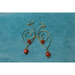 Boucle-Oreille-Pendente-Fil-Cuivre-Dore-Perles-Rhodonite-Facette-Veritable-1