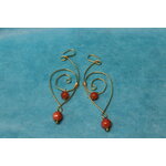 Boucle-Oreille-Pendente-Fil-Cuivre-Dore-Perles-Rhodonite-Facette-Veritable-