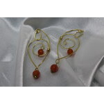 Boucle-Oreille-Pendente-Fil-Cuivre-Dore-Perles-Rhodonite-Facette-Veritable-3