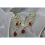 Boucle-Oreille-Pendente-Fil-Cuivre-Dore-Perles-Rhodonite-Facette-Veritable-4