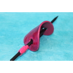 Barette Chignon Adulte Ovale en Pâte polymère-Fond Magenta ,Décalcomanie Marbré Bleu (3)