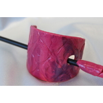 Barette Chignon Adulte en Pâte polymère-Fond Magenta ,Décalcomanie Marbré Bleu et Impression Losange