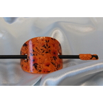 Barette Chignon Adulte Ovale en Pâte polymère-Fond Orange et Décalcomanie Fleurie (6)