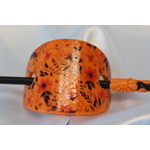 Barette Chignon Adulte Ovale en Pâte polymère-Fond Orange et Décalcomanie Fleurie (4)