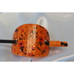 Barette Chignon Adulte Ovale en Pâte polymère-Fond Orange et Décalcomanie Fleurie (5)
