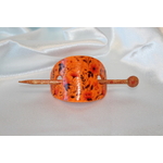 Barette Chignon Enfant en Pâte polymère-Fond Orange et Décalcomanie Fleurie