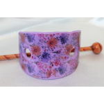 Barette Chignon Enfant en Pâte polymère-Fond Violet et Décalcomanie Fleurie