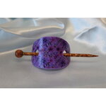 Barette Chignon Enfant Ovale en Pâte polymère-Fond Violet et Décalcomanie Fleurie