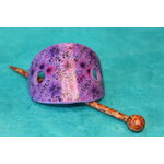 Barette Chignon Enfant Ovale en Pâte polymère-Fond Violet et Décalcomanie Fleurie (6)