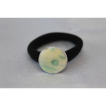 Elastique à Cheveux-Support Argenté-Cabochon Couleur Marbré Jaunes et Verts (3)