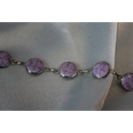 Bracelet Support Acier Argenté à 6 Cabochons. Déco en pâte Polymère Blanc et Parme (5)