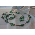 Parure-Collier-Bracelet-Boucle dOreille-Nacre Vert et Perles Métal (6)