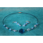 Parure-Collier-Boucle d'Oreille-Perles de Verre Bleues à Motifs (2)