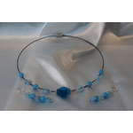 Parure-Collier-Boucle dOreille-Perles de Verre Bleues à Motifs (5)