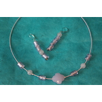 Parure-Collier-Boucle dOreille-Perles de Quartz Véritable et Perles de Verre Roses (5)