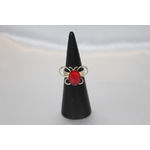 Bague Support Papillon Acier Inoxydable et Résine Rouge (2)