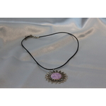 Collier Coton Ciré Noir Support Soleil et Polymere Blanche et Parme (7)