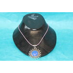 Collier Coton Ciré Rose, Support Soleil et Polymere Tons Bleus et Rose (2)
