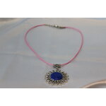 Collier Coton Ciré Rose, Support Soleil et Polymere Tons Bleus et Rose (5)