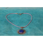 Collier Coton Ciré Rose, Support Soleil et Polymere Tons Bleus et Rose (4)