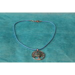 Collier Coton Ciré Bleu, Support Arbre de Vie et Polymère Multicolores (3)