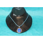 Collier Coton Ciré Bleu, Support Style Baroque, Polymère Tons Bleus et Rose (3)