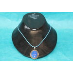Collier Coton Ciré Bleu, Support Style Baroque, Polymère Tons Bleus et Rose (4)