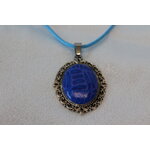 Collier Coton Ciré Bleu, Support Style Baroque, Polymère Tons Bleus et Rose (7)