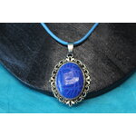 Collier Coton Ciré Bleu, Support Style Baroque, Polymère Tons Bleus et Rose (5)