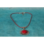 Collier Coton Ciré Rouge, Support Soleil et Polymère Rouge