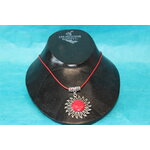 Collier Coton Ciré Rouge, Support Soleil et Polymère Rouge (3)