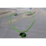 Collier Coton Ciré Vert Anis, Support Rond et Polymère Multicolores (4)