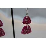 Boucle dOreille Trapèze-Pâte Polymère Magenta et Fleurs Peintes (5)