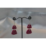 Boucle dOreille Trapèze-Pâte Polymère Magenta et Fleurs Peintes (4)