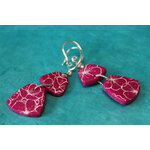 Boucle d'Oreille Trapèze-Pâte Polymère Magenta et Fleurs Peintes (2)